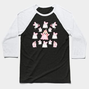 Pink Ghost Happy Halloween Cute Baseball T-Shirt